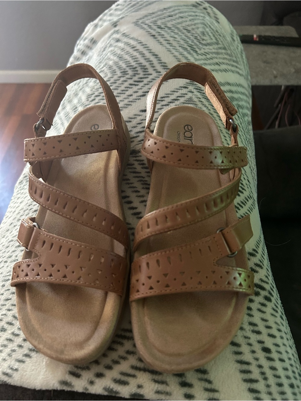 Earth Origins Cognac Perforated Multi-Strap Sandals